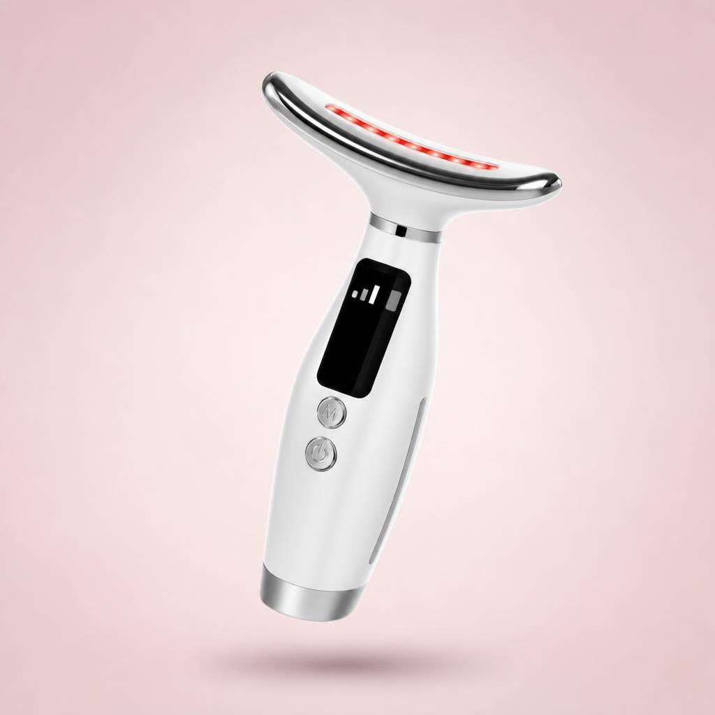 Masajeador LED de rostro y cuello Blumex en blanco perla