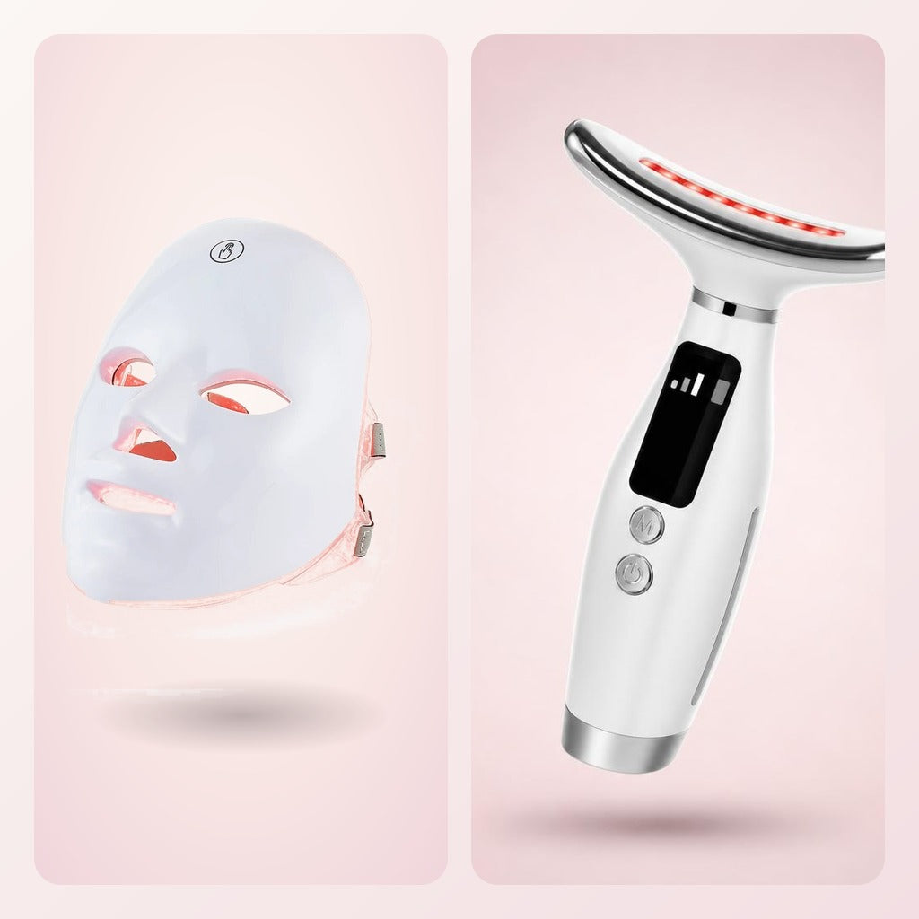 Pack Blumex de rostro y cuello: máscara LED facial de 7 colores y masajeador LED