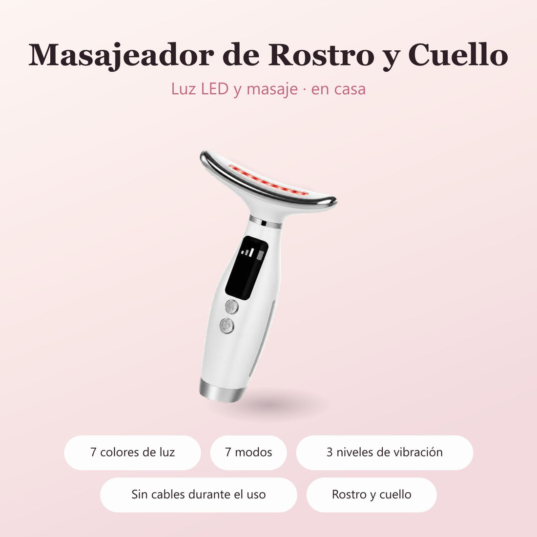 Masajeador LED de rostro y cuello Blumex: 7 colores de luz, 7 modos y 3 niveles de vibración
