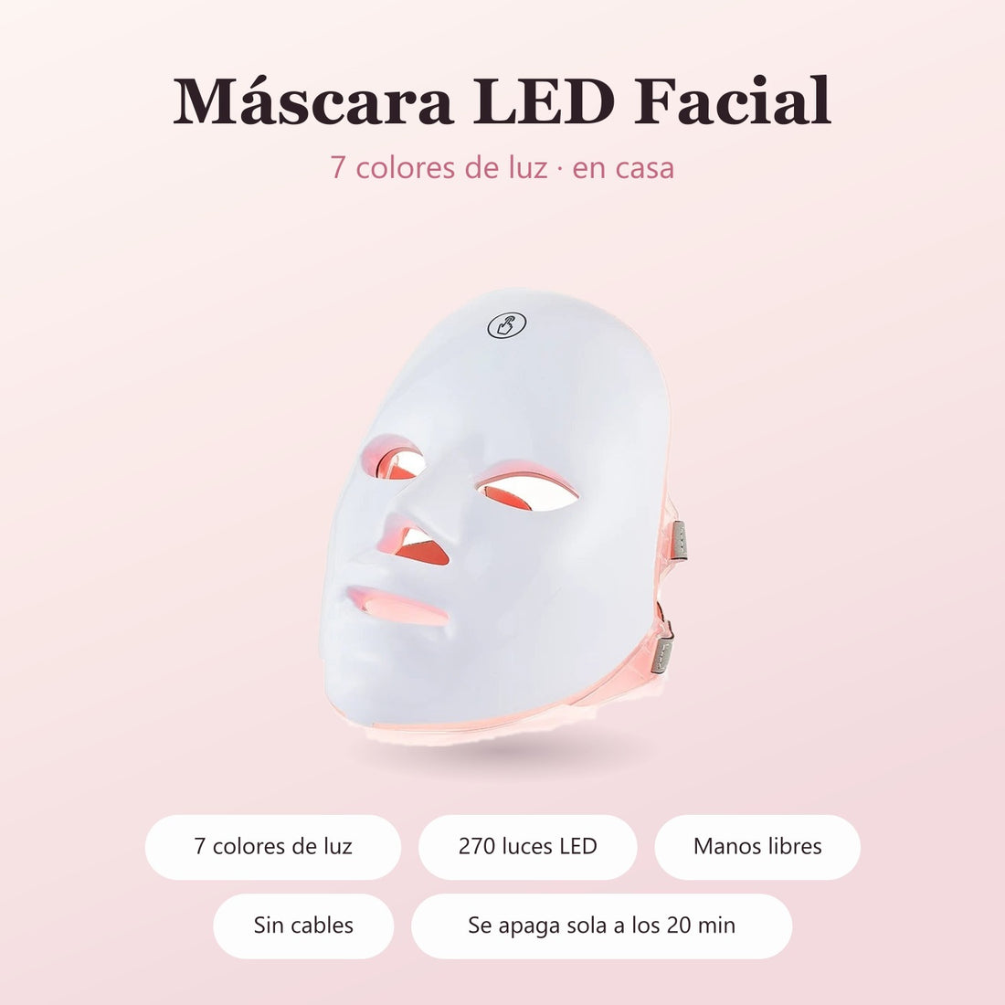 Máscara LED facial de 7 colores: 270 luces LED, manos libres y sin cables