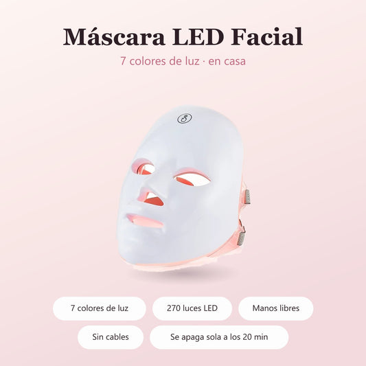 Máscara LED facial de 7 colores: 270 luces LED, manos libres y sin cables