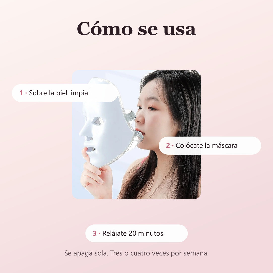 Cómo se usa: sobre la piel limpia, colócate la máscara y relájate 20 minutos