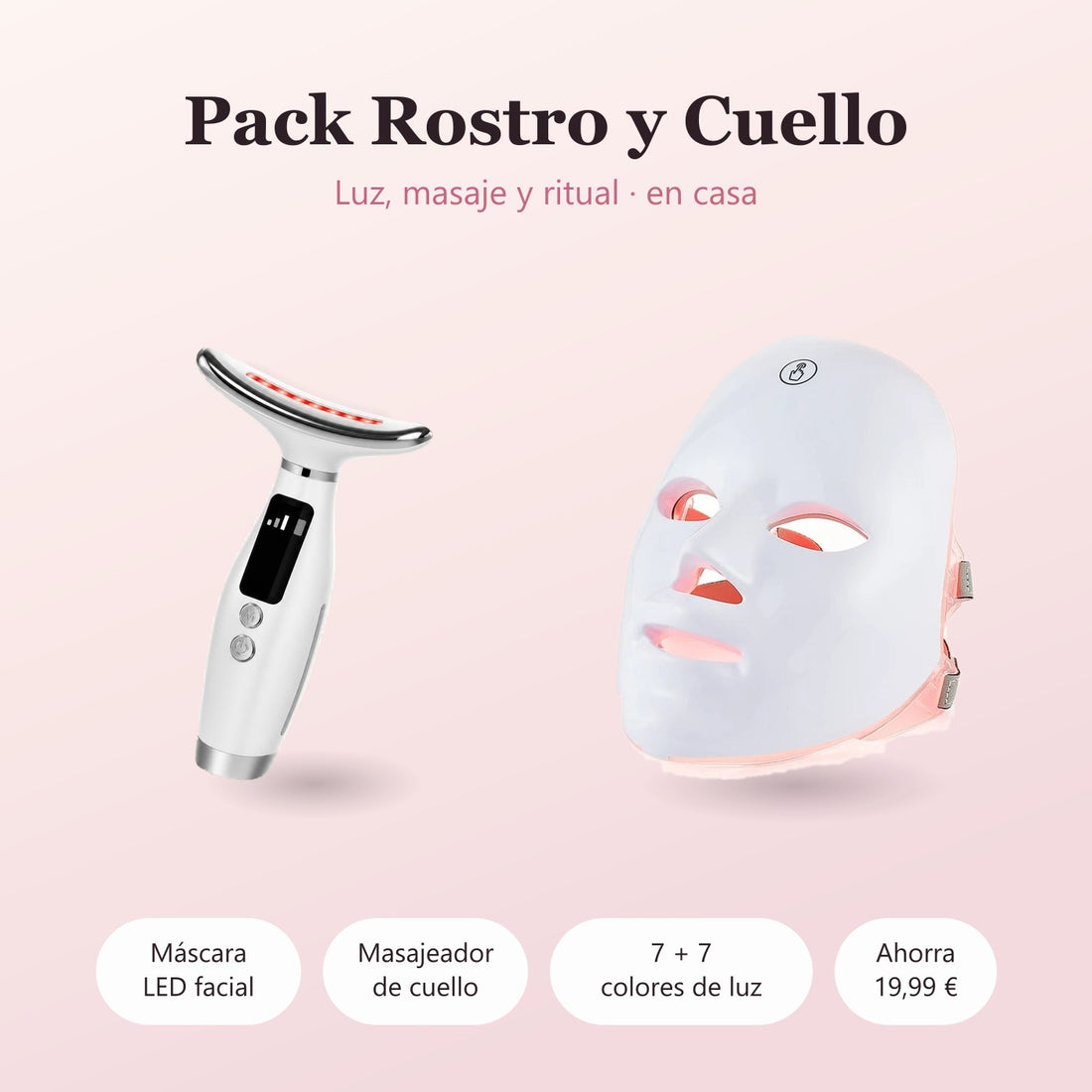 Pack Rostro y Cuello de Blumex: máscara LED facial y masajeador LED de cuello