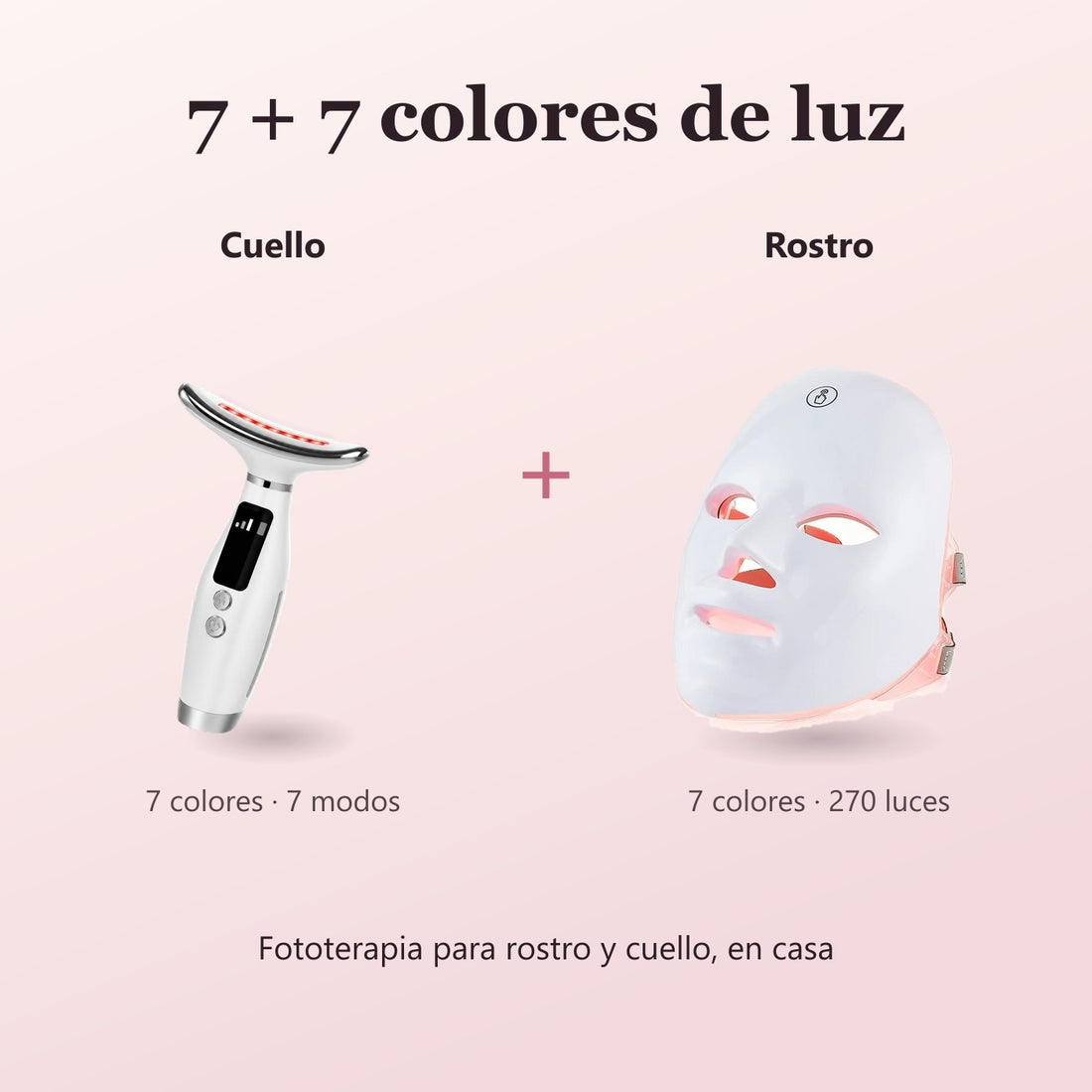 7 colores de luz en el masajeador de cuello y 7 en la máscara facial